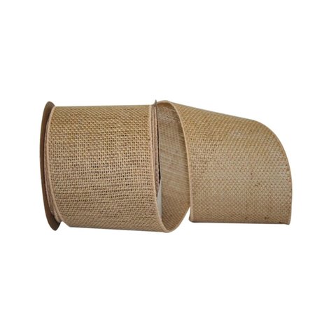 RELIANT RIBBON 4 in. 10 Yards Burlap Colored Wired Edge Ribbon, Natural 3221M-750-10F